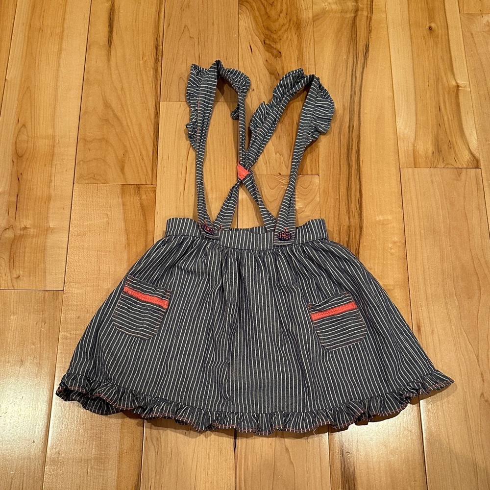 Matilda Jane Navy Striped Suspender Skirt with Pink Accents